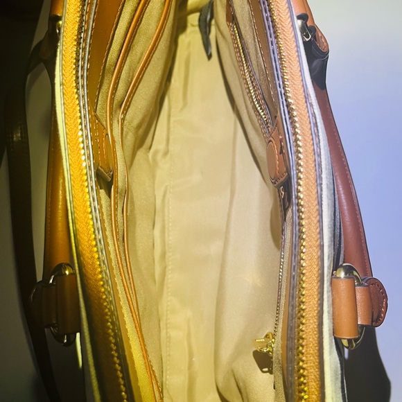 Lauren Ralph Lauren Striped Canvas Leather Trim Satchel - Picture 8 of 9